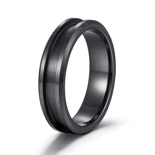 6MM Beveled Edge Center 3mm Groove Black Ceramic Blank Ring for Inlay Women Jewelry