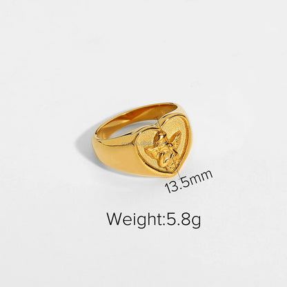 POYA Jewelry 18K Gold Plated Stainless Steel Ring Waterproof Angel Circular Design Wedding Engagement Gift Classic Style