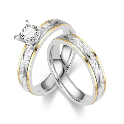 High Quality Stainless Steel Engagement Ring Simple Luxury Crystal Diamond Wedding Jewelry Couples Resizable Cut Diamond Shape