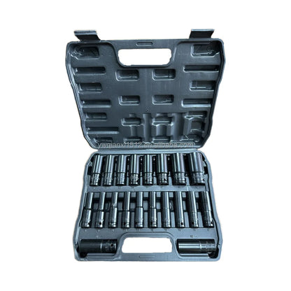 20 Pcs Drive OEM Cr-V Steel Metric Deep Impact Socket Set Lengthened Pneumatic Hexagonal Sleeve Combination for Repair Use