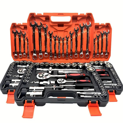 61pcs Chrome Vanadium Steel Manual Tool Kit Metric Ratchet Socket Wrench Automotive Mechanical Repairs Durable Tool Set