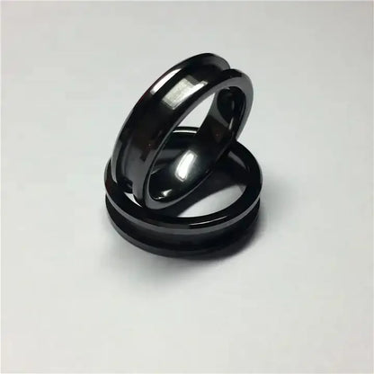 6MM Beveled Edge Center 3mm Groove Black Ceramic Blank Ring for Inlay Women Jewelry