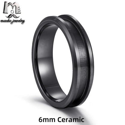 6MM Beveled Edge Center 3mm Groove Black Ceramic Blank Ring for Inlay Women Jewelry