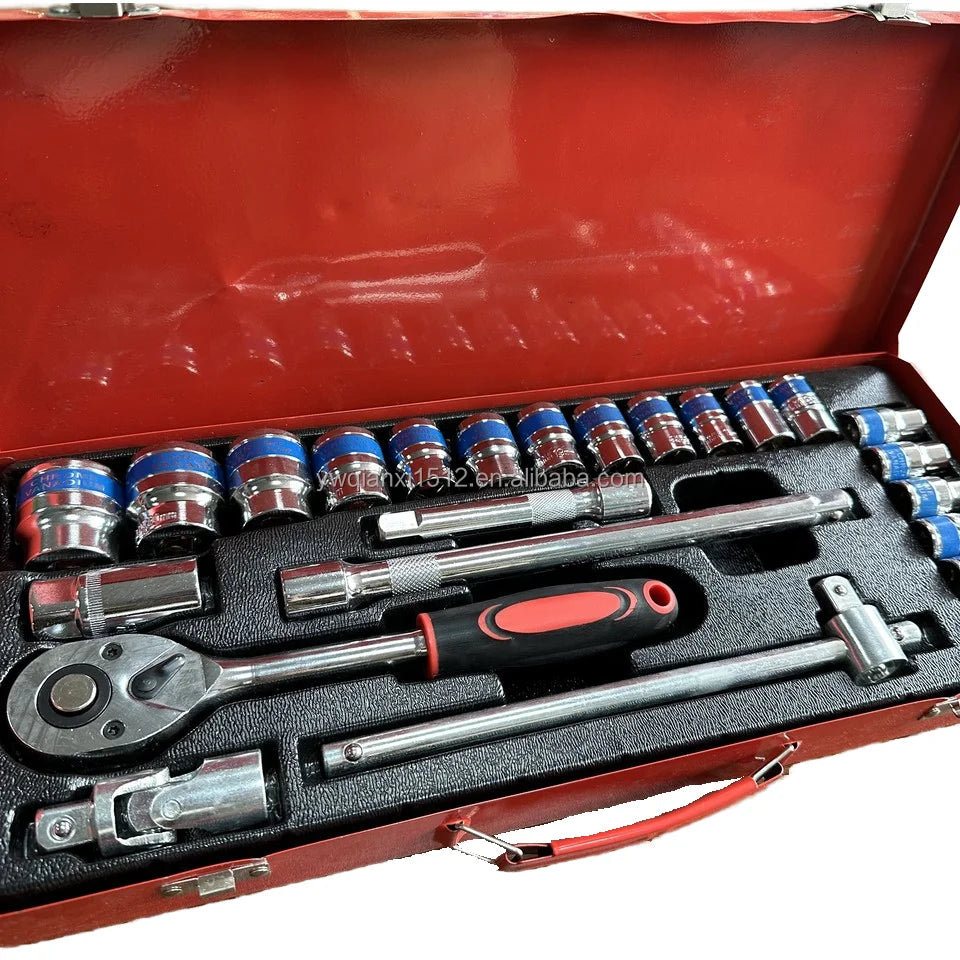 24pcs High Precision Chrome Vanadium Steel Socket Wrench Set Multi-Function Ratchet Handle Tool Kit Vehicle Automotive Tools