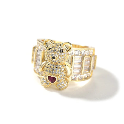 Cute Design Teddy Bear Ring Adjustable Rings Baguette CZ Women Man Rings Colorful Zircon Gift Party Jewelry