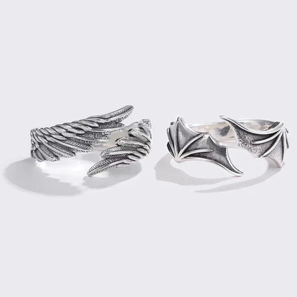 Europe and America Fashion Vintage Punk Men and Women Universal Gothic Angel and Devil Wings Alloy Ring