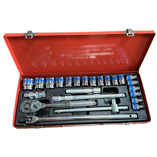 24pcs CR-V Uncharged Quick-Release Ratchet Wrench Socket Set Manual Mechanism Metal Sliding Bar Auto Combination Hard Case