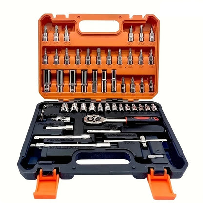 53-Piece Multifunctional Ratchet Socket Wrench Tool Kit Customizable OEM Hard Case Box Packaging Car Motorcycles Bicycles Repair