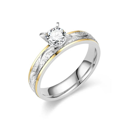 High Quality Stainless Steel Engagement Ring Simple Luxury Crystal Diamond Wedding Jewelry Couples Resizable Cut Diamond Shape