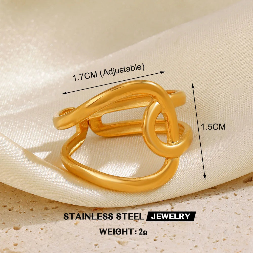 Custom Tarnish Free Fashion Jewelry Rings PVD Gold Plated Artistic Twine Band Stainless Steel Statement Rings for Women