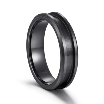 6MM Beveled Edge Center 3mm Groove Black Ceramic Blank Ring for Inlay Women Jewelry