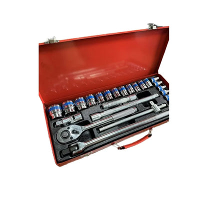 24pcs CR-V Uncharged Quick-Release Ratchet Wrench Socket Set Manual Mechanism Metal Sliding Bar Auto Combination Hard Case