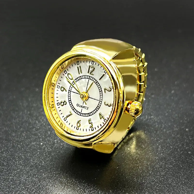 Retro Hiphop Finger Ring Watch Elastic Watchband Dial Quartz Y2K Silver Mini Ring Watch Men Women