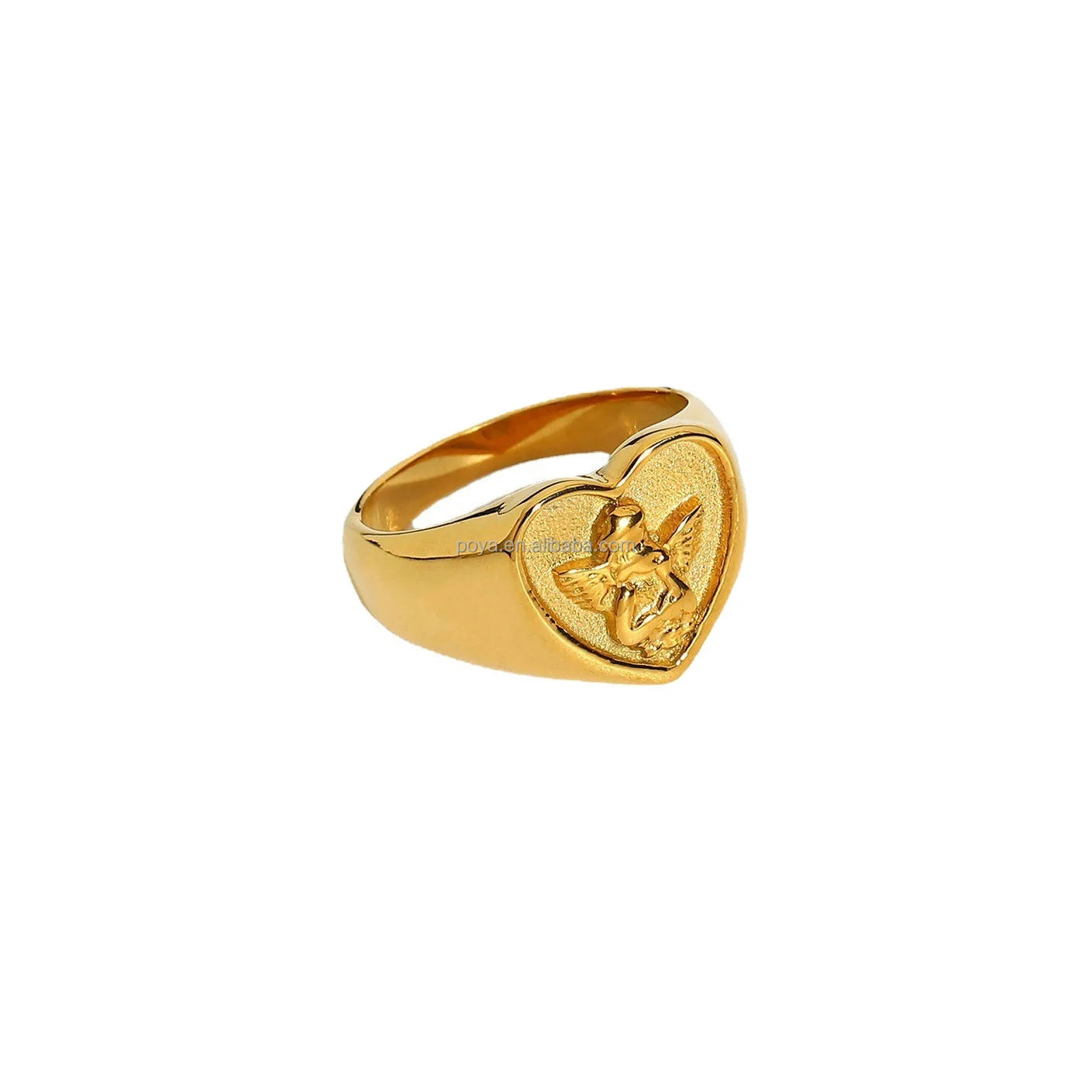 POYA Jewelry 18K Gold Plated Stainless Steel Ring Waterproof Angel Circular Design Wedding Engagement Gift Classic Style