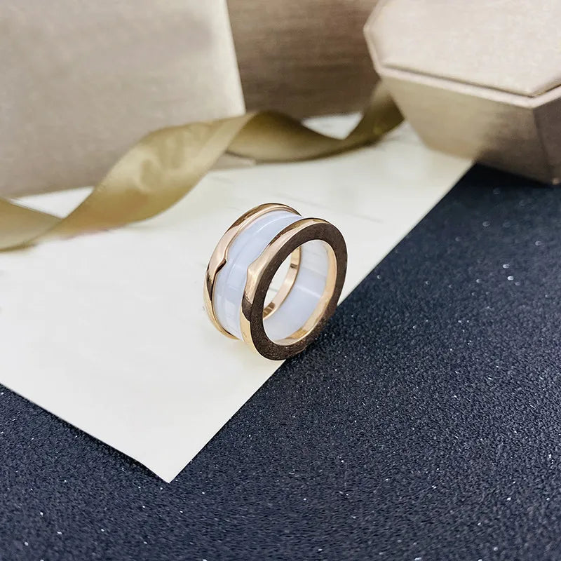 Wholesale Luxury Designer Jewelry  Female Rings 18K Gold Plated Ceramic Rings