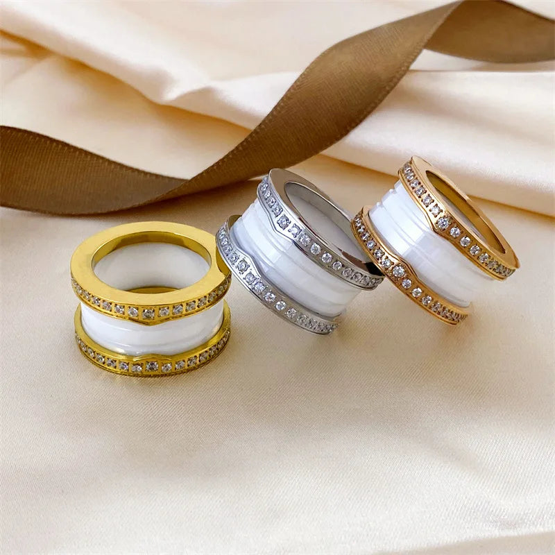 Wholesale Luxury Designer Jewelry  Female Rings 18K Gold Plated Ceramic Rings