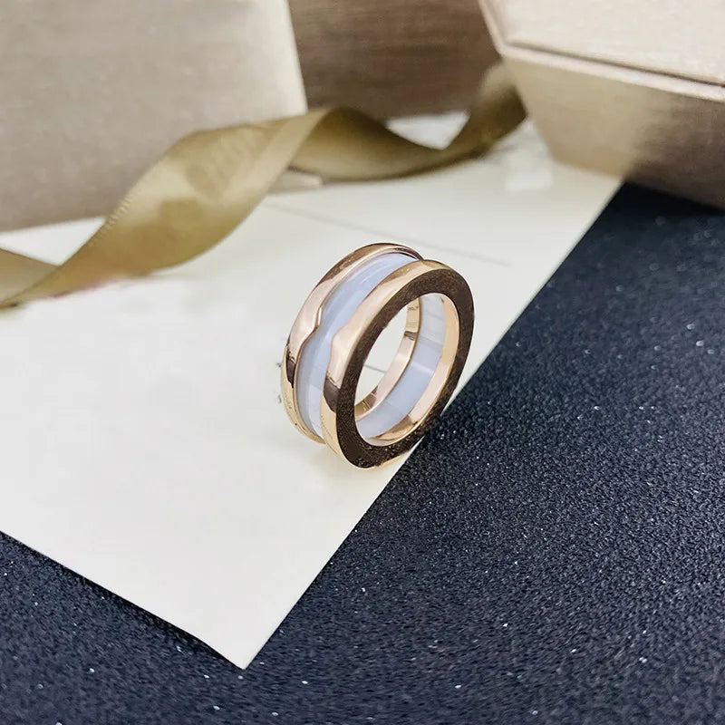 Wholesale Luxury Designer Jewelry  Female Rings 18K Gold Plated Ceramic Rings