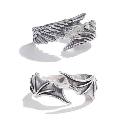 Europe and America Fashion Vintage Punk Men and Women Universal Gothic Angel and Devil Wings Alloy Ring