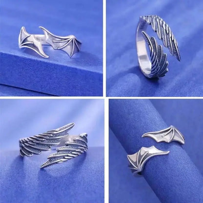 Europe and America Fashion Vintage Punk Men and Women Universal Gothic Angel and Devil Wings Alloy Ring