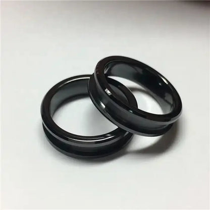 6MM Beveled Edge Center 3mm Groove Black Ceramic Blank Ring for Inlay Women Jewelry