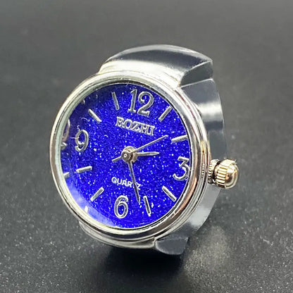 Retro Hiphop Finger Ring Watch Elastic Watchband Dial Quartz Y2K Silver Mini Ring Watch Men Women