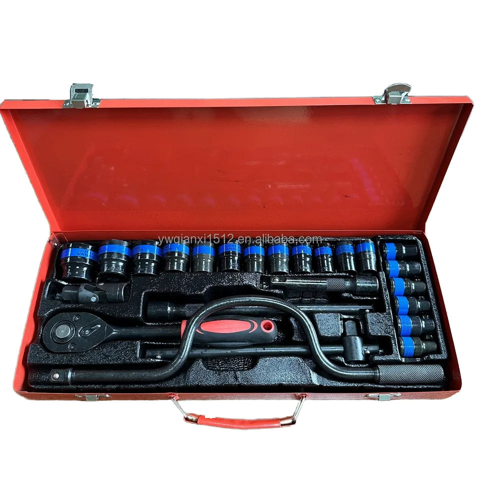 24pcs Chrome Vanadium Steel Socket Set Ratchet Wrenches Extensions DIY Home Hex Tool Repairs OEM Customizable Hard Case Package