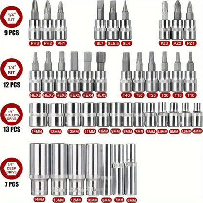 53-Piece Multifunctional Ratchet Socket Wrench Tool Kit Customizable OEM Hard Case Box Packaging Car Motorcycles Bicycles Repair