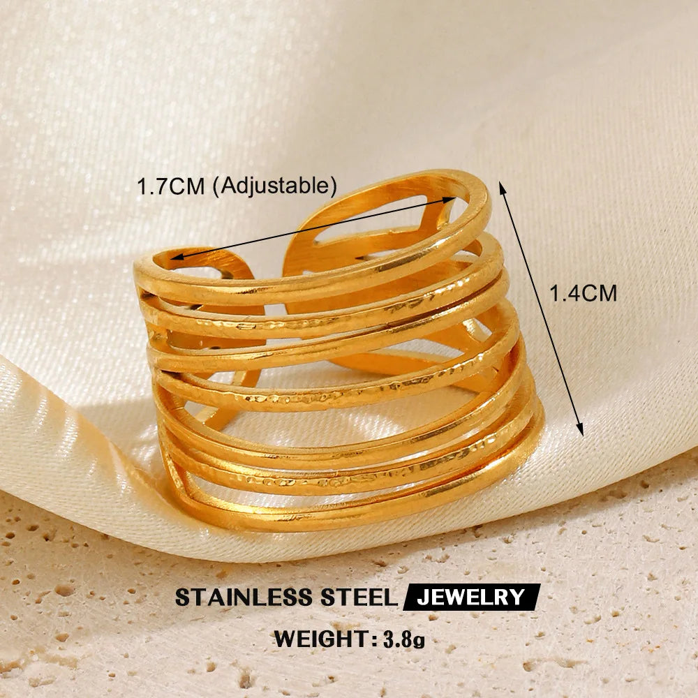 Custom Tarnish Free Fashion Jewelry Rings PVD Gold Plated Artistic Twine Band Stainless Steel Statement Rings for Women