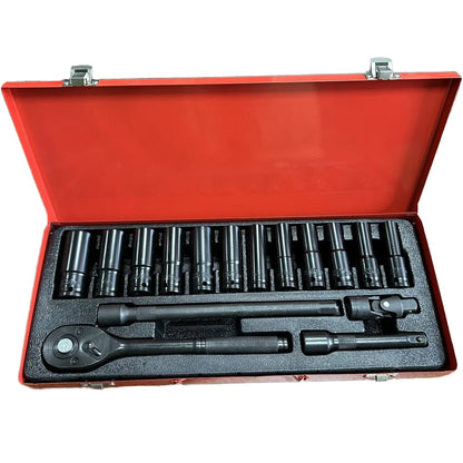 16pcs CR-V Pneumatic Electrophoresis Long Sleeve Portable Auto Repair Tool Kit with Combination for Cars Bikes Motorcycles