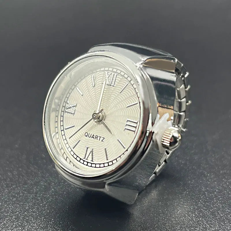 Retro Hiphop Finger Ring Watch Elastic Watchband Dial Quartz Y2K Silver Mini Ring Watch Men Women