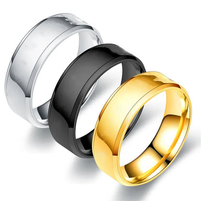 Fashion Men Stainless Steel 14k Gold Minimalist Glossy Stackable Rings