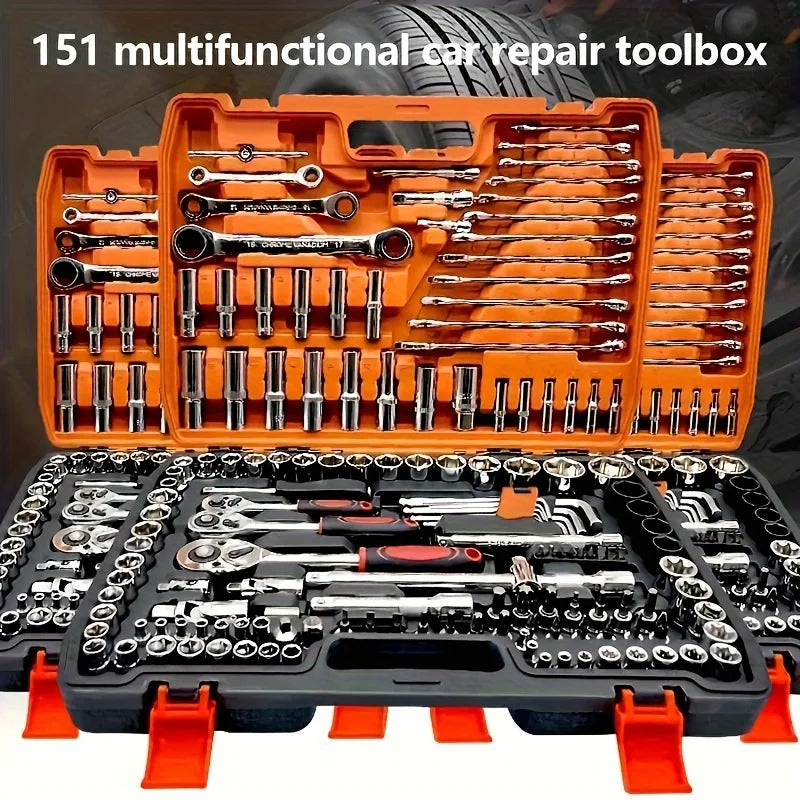 151pcs CR-V Hand Tools Car Repair 1/4-Inch Socket Set Ratchet Torque Wrench Combo Auto Repairing Tool Kit Box Packaging Home Use