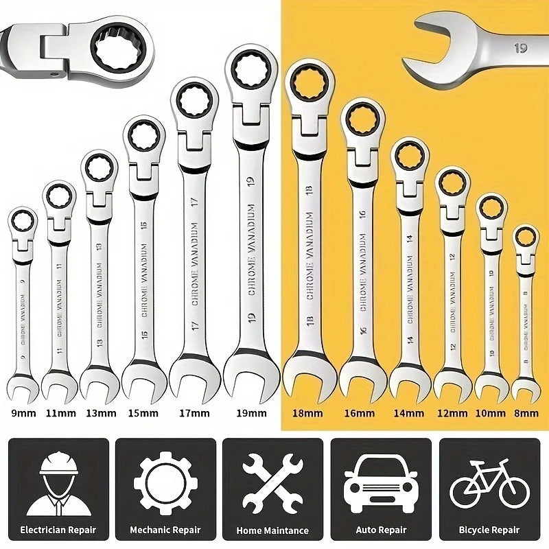 12pcs Metric Adjustable 8-19mm Socket Wrench Set with Case Durable Cr-V Steel Hand Tool Kit Home Garage Use Including 17mm Size