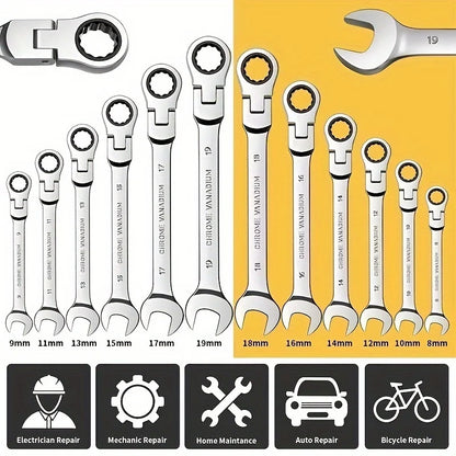 12pcs Metric Adjustable 8-19mm Socket Wrench Set with Case Durable Cr-V Steel Hand Tool Kit Home Garage Use Including 17mm Size