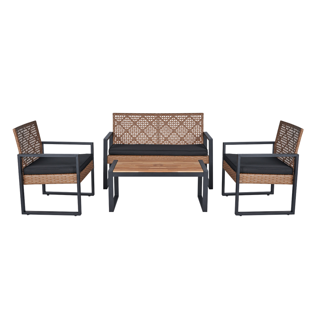 Patio Furniture Set 3 Piece Mixture Pattern PE Rattan Steel Frame And Modern Round Table, Brown and Black