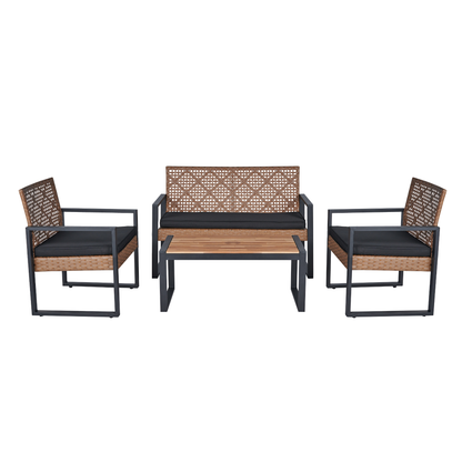 Patio Furniture Set 3 Piece Mixture Pattern PE Rattan Steel Frame And Modern Round Table, Brown and Black