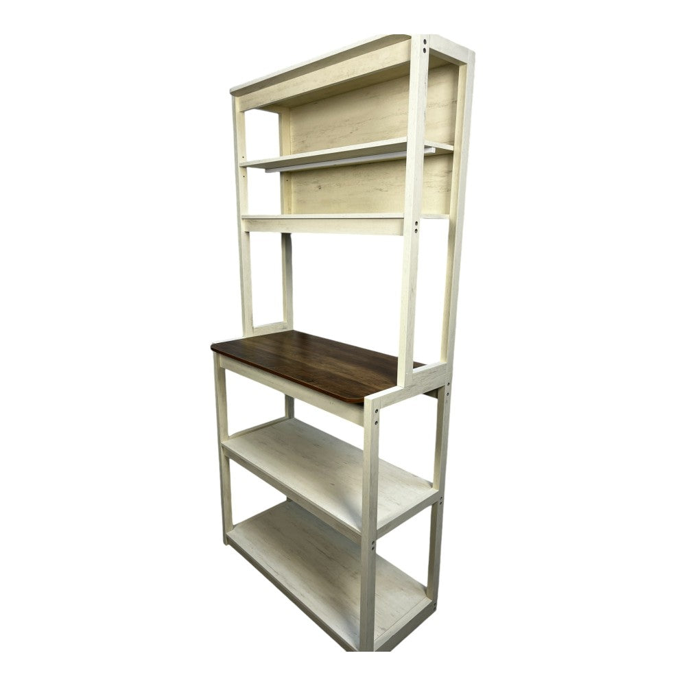 31.5" White and Black color 5-Tier Bakers Rack for Kitchen with Storage, Coffee Bar, Kitchen Shelves,  Microwave Stand