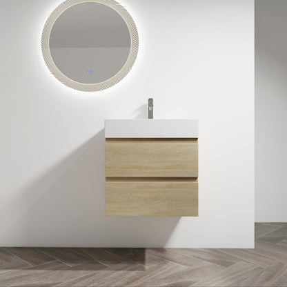 24" Wall-Mounted Bathroom Vanity With Ceramic Sink, 2-Soft Close Drawers, KD-Package