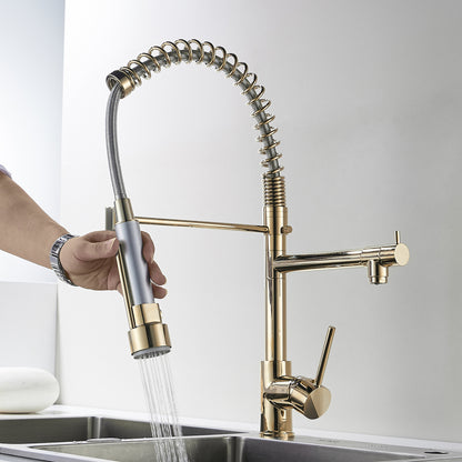 Commercial Kitchen Faucet with Pull Down Sprayer, Single Handle Single Lever Kitchen Sink Faucet Brushed Gold Faucet