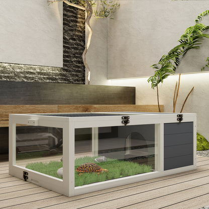 39.5＂Wood Tortoise House Indoor Turtle Habitat Reptile Cage for Lizards, Geckos, with Removable Waterproof Tray