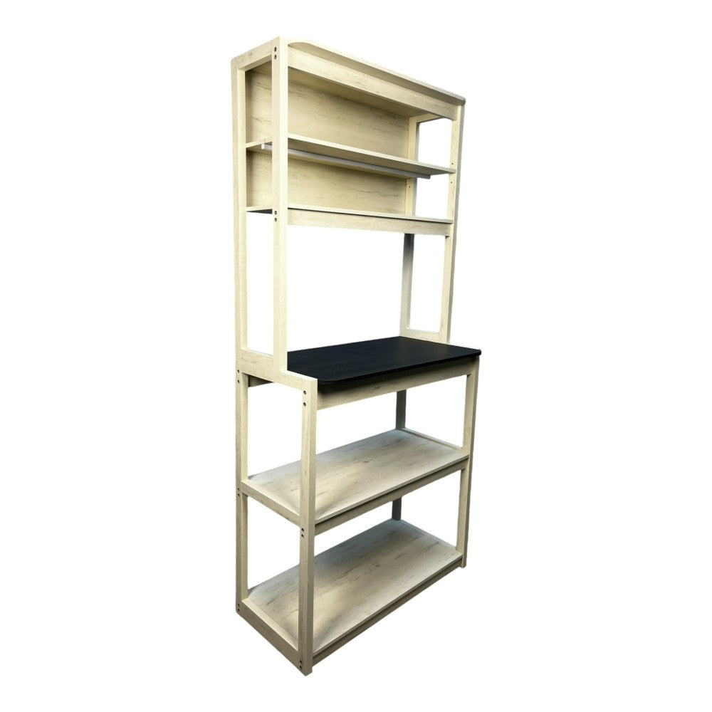 31.5" White and Black color 5-Tier Bakers Rack for Kitchen with Storage, Coffee Bar, Kitchen Shelves,  Microwave Stand