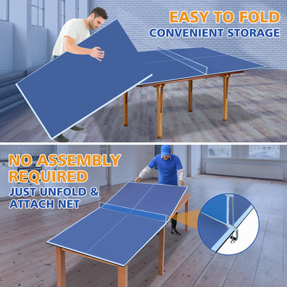 8ft Blue Mid-Size Ping Pong Conversion Top Foldable & Portable Table Tennis Table Top for Indoor Games