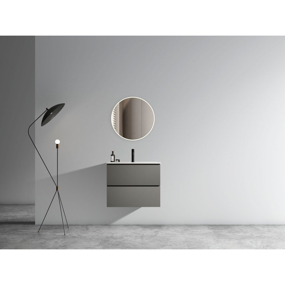 Wall Mount 24" Space grey  Bathroom Vanity with Ceramic Sink with one faucet hole, Large Storage Floating Bathroom Vanity for Modern Bathroom, Pre-assembled