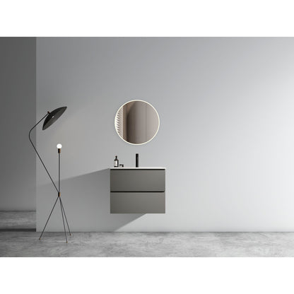 Wall Mount 24" Space grey  Bathroom Vanity with Ceramic Sink with one faucet hole, Large Storage Floating Bathroom Vanity for Modern Bathroom, Pre-assembled