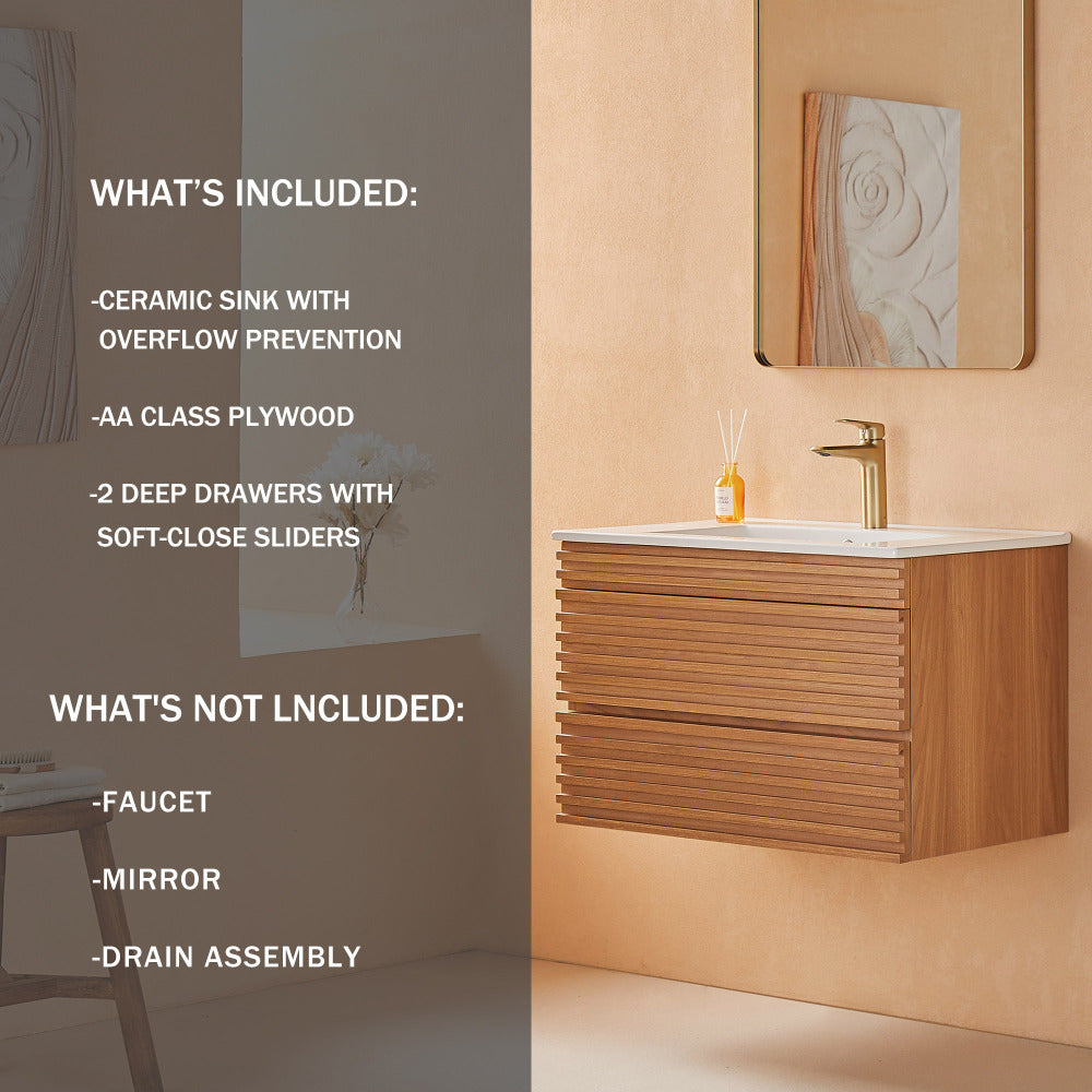 30" Wall Mounted & Floating Single Vanity with Ceramic Sink