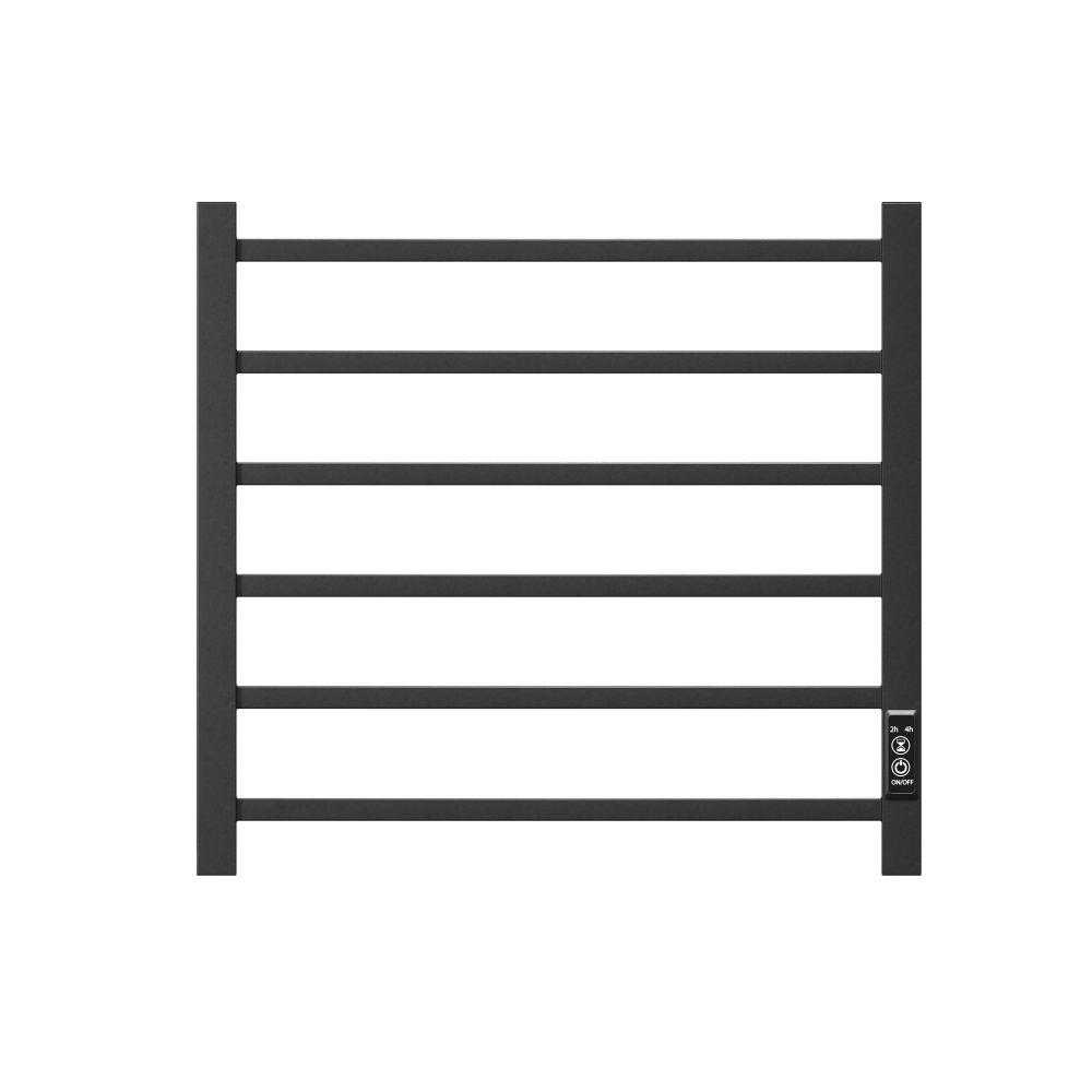 Towel Warmer 6 Bar Electric Heated Towel Rack Wall Mount Plug-in/Bath Towel Heater Matt-Black - Timer