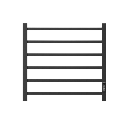 Towel Warmer 6 Bar Electric Heated Towel Rack Wall Mount Plug-in/Bath Towel Heater Matt-Black - Timer