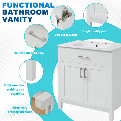 30-Inch  Bathroom Vanity with Ceramic Sink and Ample Storage - The Perfect Choice for Small Bathrooms