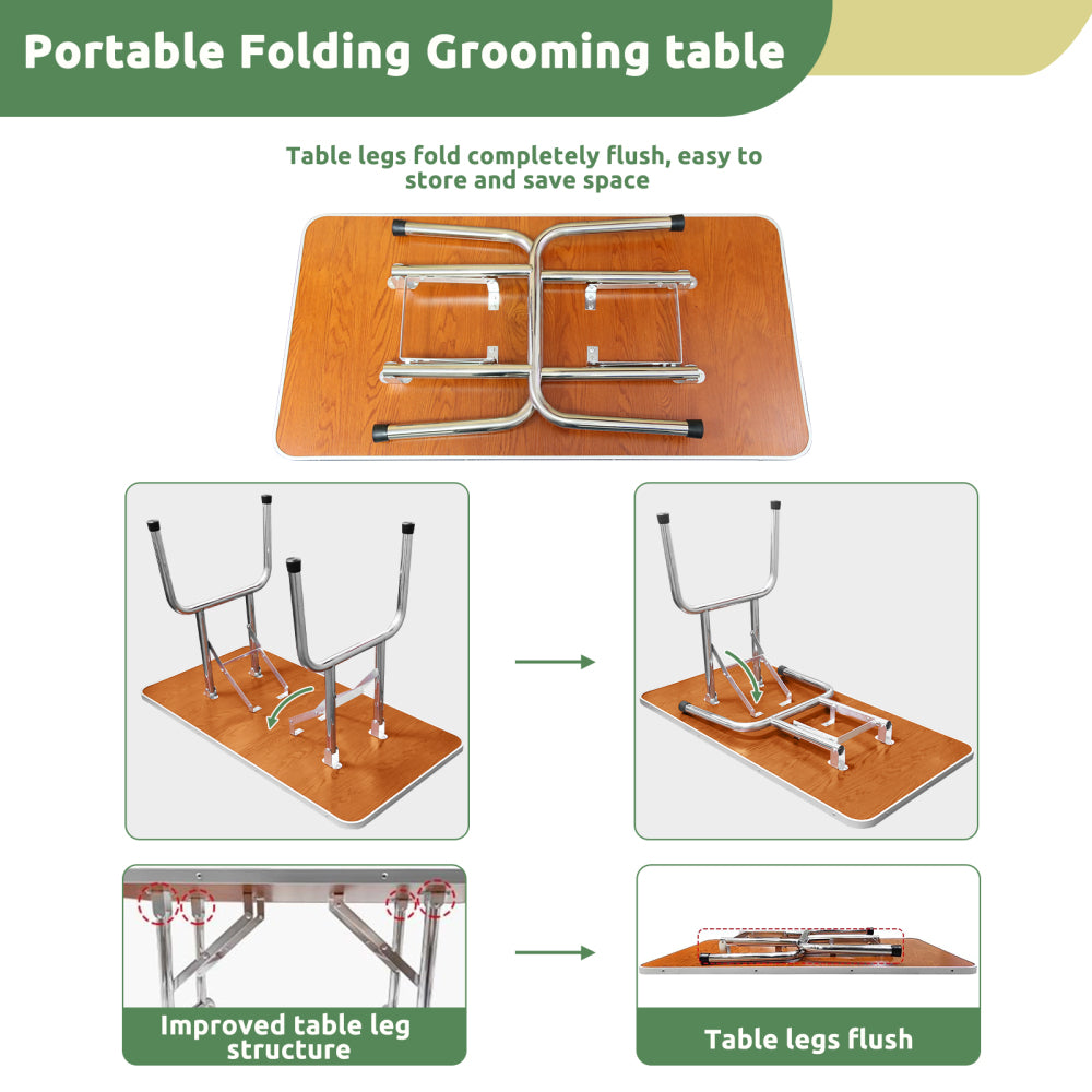 46 Inch Foldable Dog Grooming Table for Home with Adjustable Arm, Noose, Non-Slip Surface, and Storage Mesh Tray