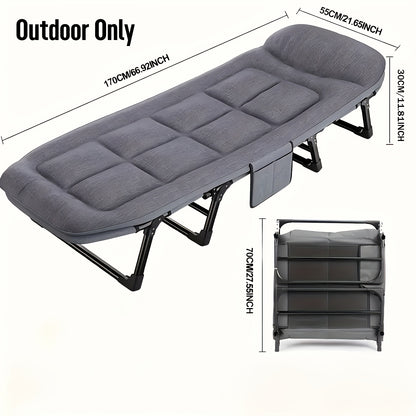 Portable folding camping bed, adult size, stainless steel frame, lightweight aluminum alloy, easy to store, suitable for outdoor leisure, camping, hiking - outdoor use only